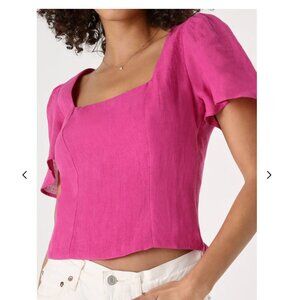 Cheerful Cutie Fuchsia Linen Short Sleeve Top